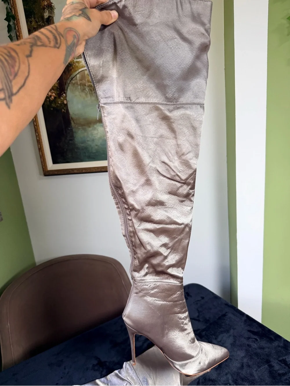Over-the-Knee Stiletto Boots in Light Gray